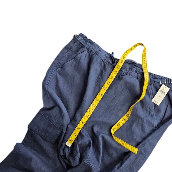 Anthropologie Pilcro Linen Blend Beach Cargo Pants, Blue, Wide Leg, Tie Waist,XL - Picture 7 of 12